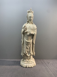 A large Chinese Dehua blanc de Chine Guanyin, He Chaozong and Xuande mark, Republic