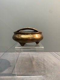 Three Chinese bronze censers, Xuande mark, Ming/Qing