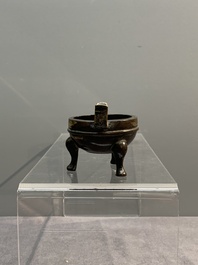 Three Chinese bronze censers, Xuande mark, Ming/Qing