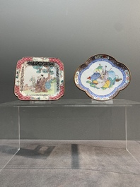 Two fine Chinese Canton enamel saucers, Yongzheng/Qianlong