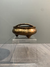 Three Chinese bronze censers, Xuande mark, Ming/Qing