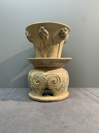 A rare Vietnamese or Annamese reticulated blue and white lotus vessel, 15/16th C.