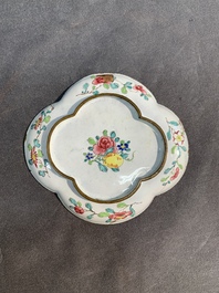 Two fine Chinese Canton enamel saucers, Yongzheng/Qianlong