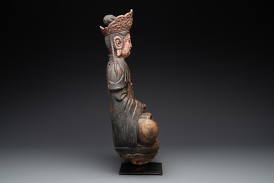A Chinese polychromed wooden Buddha, 20th C.