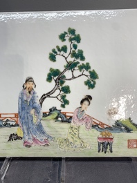 A pair of Chinese famille rose plaques with garden scenes, 19/20th C.