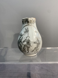 Three various Chinese gilt-decorated grisaille 'European subject' milk jugs, Qianlong