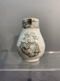 Three various Chinese gilt-decorated grisaille 'European subject' milk jugs, Qianlong
