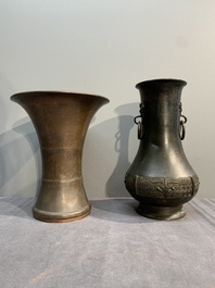 Five various Chinese archaistic bronze vases, Ming/Qing