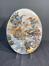 An oval Chinese polychrome-decorated 'Monkey King 孫悟空' plaque, 20th C.