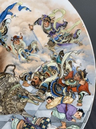 An oval Chinese polychrome-decorated 'Monkey King 孫悟空' plaque, 20th C.
