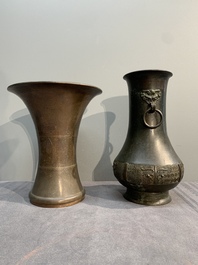 Five various Chinese archaistic bronze vases, Ming/Qing