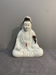 Two Chinese white-glazed Bodhisattva, a sancai-glazed duck and a turquoise-glazed lion, 20th C.