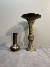 Five various Chinese archaistic bronze vases, Ming/Qing