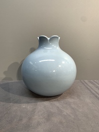 A Chinese lavender-blue-glazed pomegranate-shaped vase, Qianlong mark, 19/20th C.