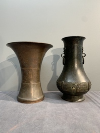 Five various Chinese archaistic bronze vases, Ming/Qing