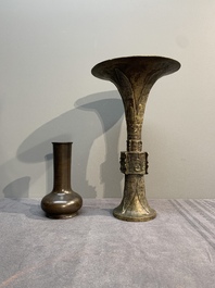 Five various Chinese archaistic bronze vases, Ming/Qing