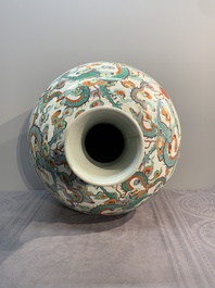 A large Chinese doucai globular 'dragon and phoenix' vase, Xuande mark, 18/19th C.