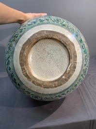 A large Chinese doucai globular 'dragon and phoenix' vase, Xuande mark, 18/19th C.