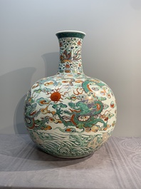 A large Chinese doucai globular 'dragon and phoenix' vase, Xuande mark, 18/19th C.