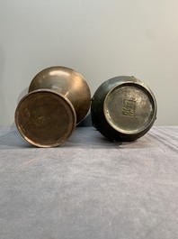 Five various Chinese archaistic bronze vases, Ming/Qing