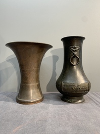 Five various Chinese archaistic bronze vases, Ming/Qing