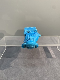 Two Chinese white-glazed Bodhisattva, a sancai-glazed duck and a turquoise-glazed lion, 20th C.