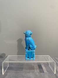Two Chinese white-glazed Bodhisattva, a sancai-glazed duck and a turquoise-glazed lion, 20th C.