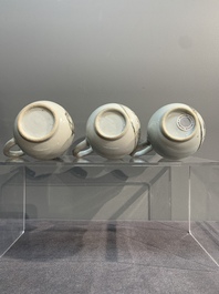 Three various Chinese gilt-decorated grisaille 'European subject' milk jugs, Qianlong
