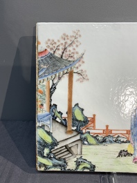A pair of Chinese famille rose plaques with garden scenes, 19/20th C.
