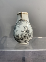 Three various Chinese gilt-decorated grisaille 'European subject' milk jugs, Qianlong