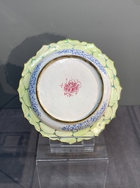 A Chinese Canton enamel 'foreigners' bowl and cover and a 'erotical subject' plate, Yongzheng/Qianlong