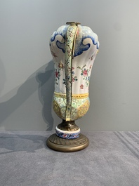 A Chinese Canton enamel helm-shaped ewer with shell-shaped basin, Qianlong