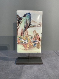 A rectangular Chinese Canton enamel plaque with a European couple, Yongzheng