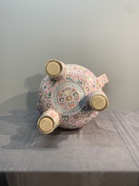 A large and impressive Chinese famille rose 'bajixiang and lotus scroll' censer with a wooden cover, Jiaqing mark and of the period