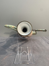 A large Chinese yellow-ground Canton enamel ewer and cover, Qianlong