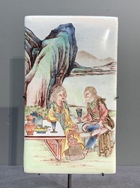 A rectangular Chinese Canton enamel plaque with a European couple, Yongzheng