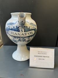A Dutch Delft blue and white wet drug or syrup jar inscribed 'S GRANATOR', 18th C.