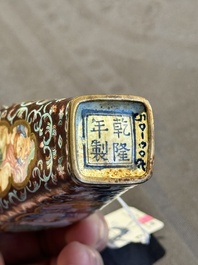A square Chinese Canton enamel 'European subject' vase, Qianlong mark and probably of the period