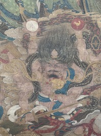 Chinese school: 'A sky full of Buddhist divinities', ink and colour on silk, 18th C.