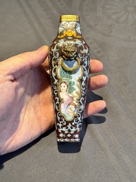 A square Chinese Canton enamel 'European subject' vase, Qianlong mark and probably of the period