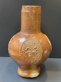 Two armorial stoneware jugs, Raeren, one dated 1586, 16/17th C.