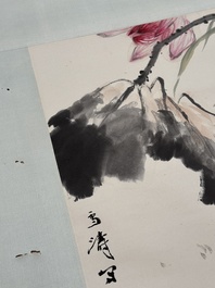 Wang Xuetao 王雪濤 (1903-1982): 'Goldfish and lotus', ink and colour on paper