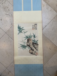 Wu Hufan 吳湖帆 (1894-1968): 'Bamboo and rocks', ink and colour on paper, dated 1949