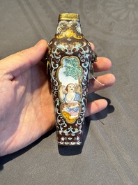 A square Chinese Canton enamel 'European subject' vase, Qianlong mark and probably of the period