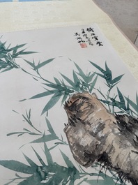 Wu Hufan 吳湖帆 (1894-1968): 'Bamboo and rocks', ink and colour on paper, dated 1949