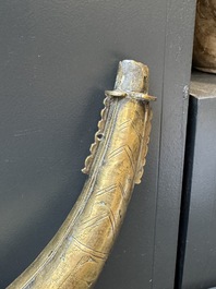 Three impressive flintlock muskets or 'moukahlas', two percussion pistols and three gunpowder horns, Morocco, 18/19th C.