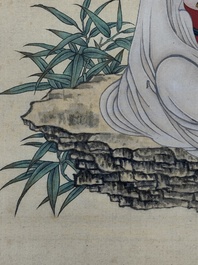 Jin Zhang 金章 (1884-1939) and Jin Cheng 金城 (1878-1926): 'Bodhisattva seated on a lotus throne', ink and colour on paper