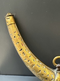 Three impressive flintlock muskets or 'moukahlas', two percussion pistols and three gunpowder horns, Morocco, 18/19th C.