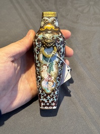 A square Chinese Canton enamel 'European subject' vase, Qianlong mark and probably of the period
