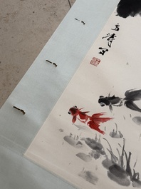 Wang Xuetao 王雪濤 (1903-1982): 'Goldfish and lotus', ink and colour on paper